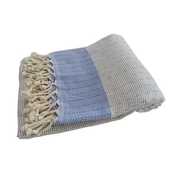 Modro-biela ručne tkaná osuška z prémiovej bavlny Nefes, 100 × 180 cm