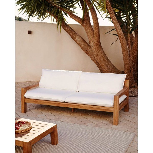 Biela záhradná pohovka z teakového dreva Forcanera - Kave Home-image-1