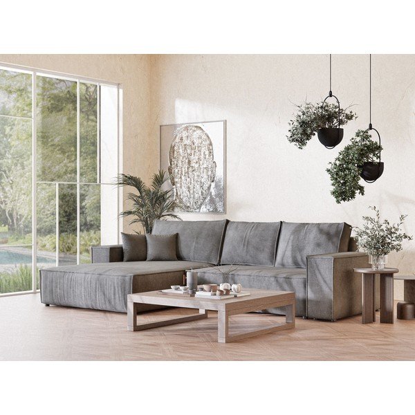 Sivá ženilková rozkladacia/s úložným priestorom rohová pohovka (ľavý roh/s leňoškou) Maze – Maison de Rêve-image-1