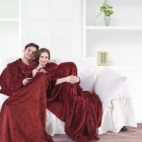 Vínovočervená televízna deka z mikrovlákna DecoKing Lazy, 200 × 170 cm-image-1