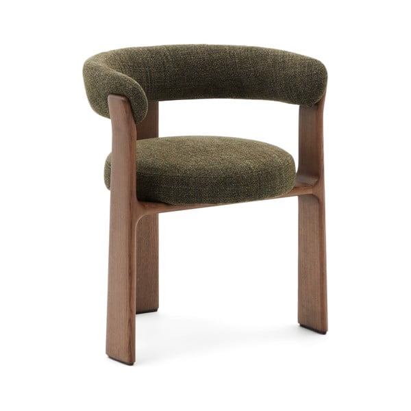 Khaki/hnedé jedálenské kreslo s podrúčkami z jaseňového dreva Granite – Kave Home