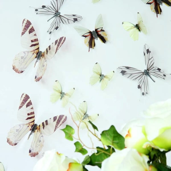 Trojrozmerné samolepky - motýlikovia, farba biela