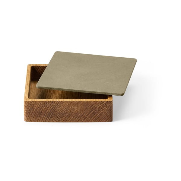 Zelený/v prírodnej farbe drevený/z eko kože úložný box s vekom/dekoratívny 11x11x3,5 cm Square Nupo – LIND DNA-image-1