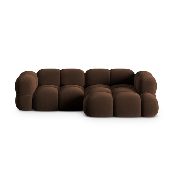 Tmavohnedá zamatová rohová pohovka (pravý roh/s leňoškou) Loretto – Cosmopolitan Design