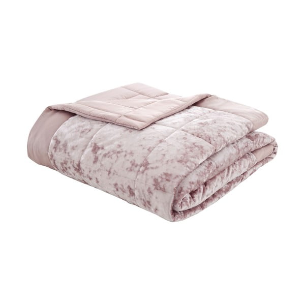 Ružový zamatový prešívaný prehoz na dvojlôžko 220x220 cm Crushed - Catherine Lansfield-image-2