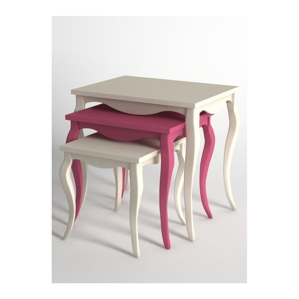 Sada 3 konferenčných stolíkov v krémovej a ružovej farbe Monte Perla