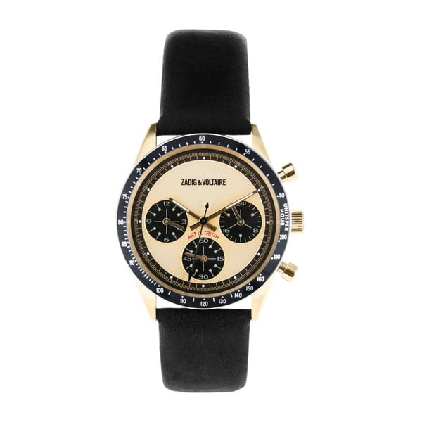 Dámske hodinky s čiernym koženým remienkom Zadig & Voltaire