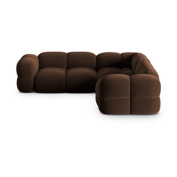 Tmavohnedá zamatová rohová pohovka Loretto – Cosmopolitan Design