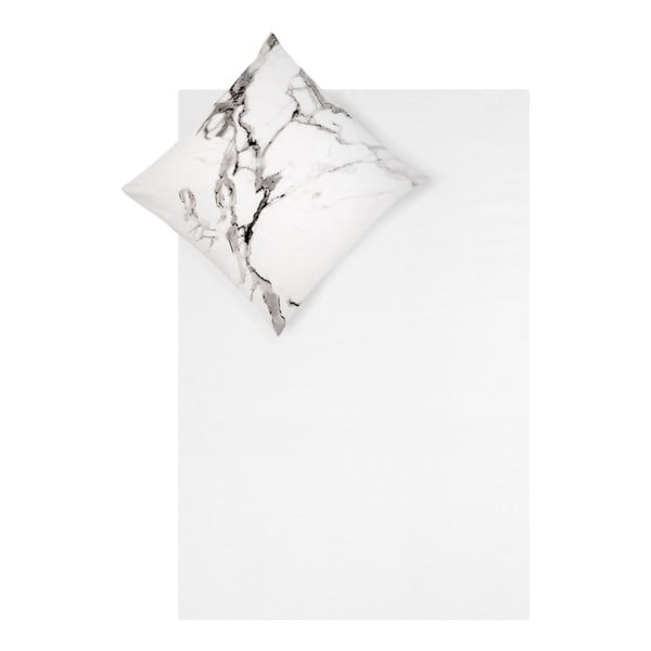 Bielo-sivé obliečky na jednolôžko z bavlneného perkálu Westwing Collection Malin, 135 x 200 cm