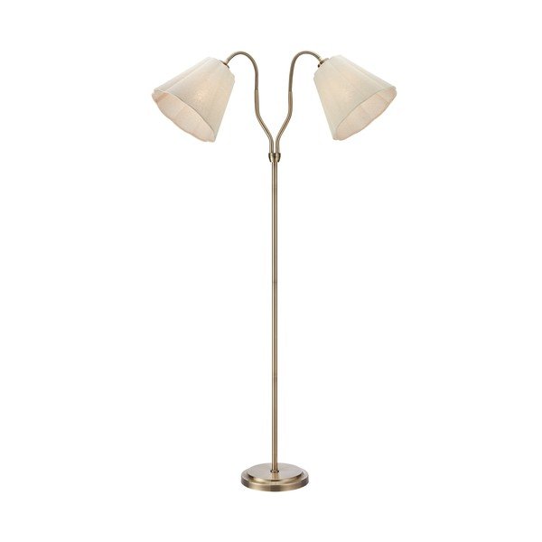 Béžová/v mosadznej farbe ľanová stojacia lampa s ohýbateľnou konštrukciou (výška  149 cm) Veya – Markslöjd
