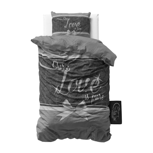 Sivé bavlnené obliečky na jednolôžko Sleeptime Pure Love, 140 × 220 cm