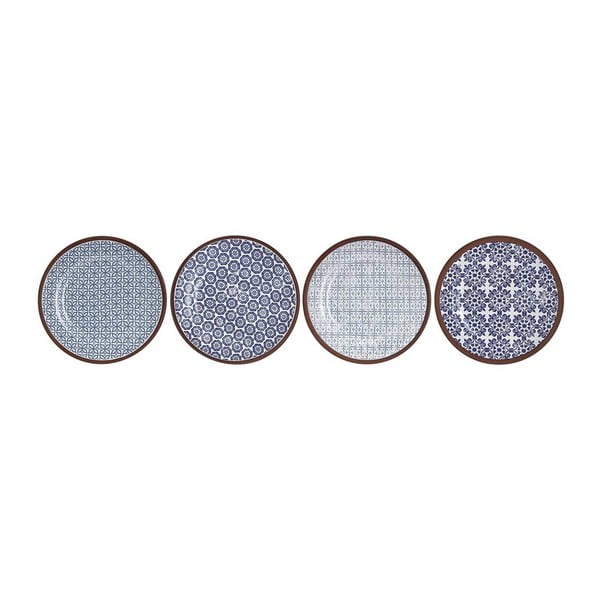 Sada 4 terakotových tanierov s modrým vzorom Ladelle Tapas, ⌀ 17,5 cm