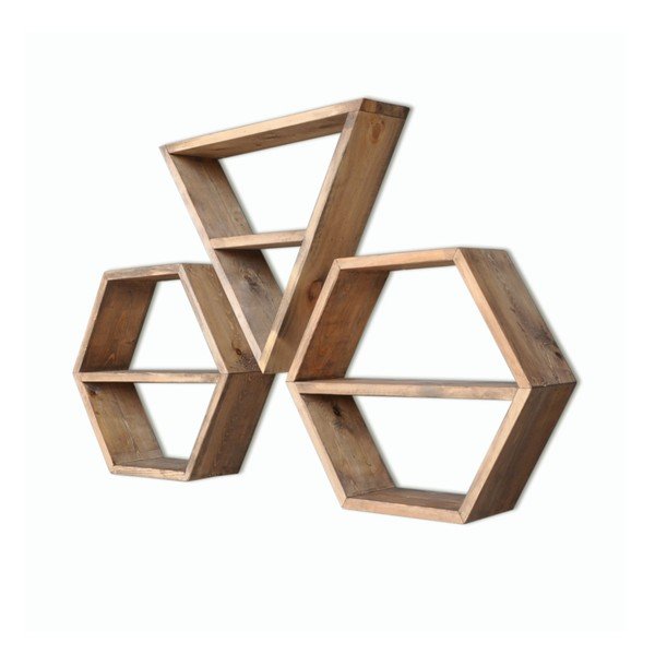 Súprava 3 drevených nástenných políc Hexa-image-2