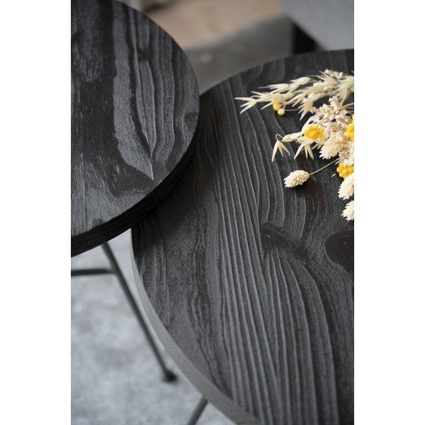 Súprava 2 čiernych odkladacích stolíkov s doskami z borovicového dreva Rowico Grafton-image-3