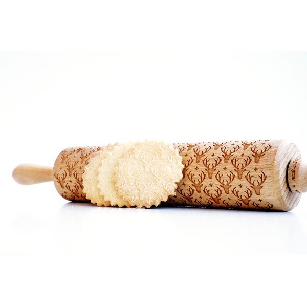 Drevený vianočný embosovaný valček na cesto Valek Reindeer-image-2