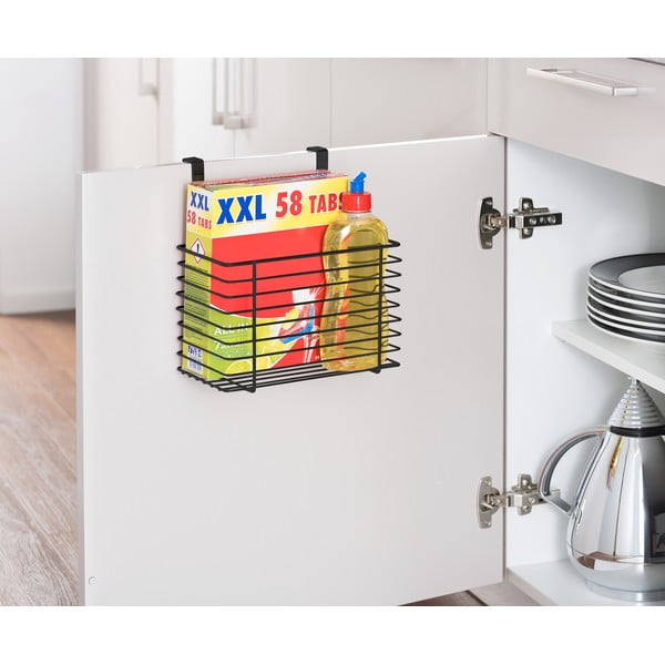 Čierny závesný kovový košík na kuchynské dvierka Wenko Slim, výška 25 cm-image-3