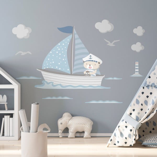 Modré detské samolepky na stenu Ambiance Captain Teddy-image-4