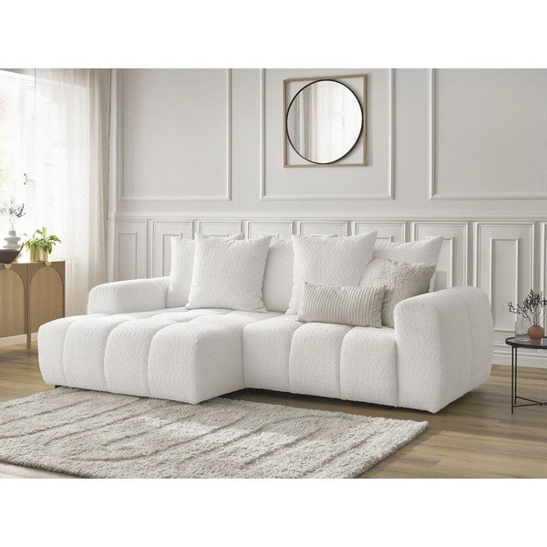 Biela rozkladacia/s úložným priestorom rohová pohovka z textílie buklé (ľavý roh/s leňoškou) Roxelane – Bobochic Paris-image-4