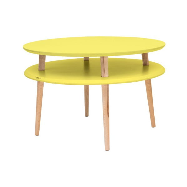 Žltý konferenčný stolík s prírodnými nohami Ragaba UFO, Ø  70 cm