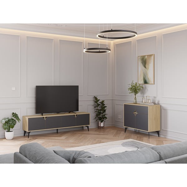 Skrinka v dekore duba v čierno-prírodnej farbe 95x79 cm Nola – Marckeric-image-4