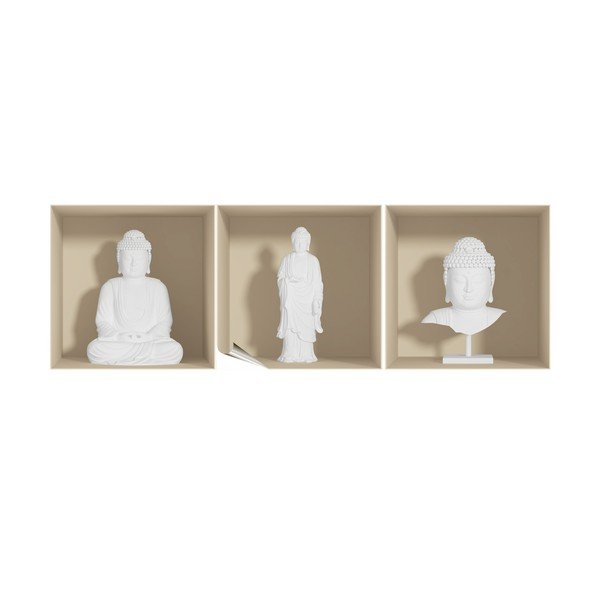 Sada 3 samolepiek s 3D efektom Ambiance White Buddha-image-1
