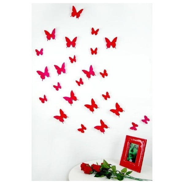Sada 12 červených samolepiek Ambiance Butterflies