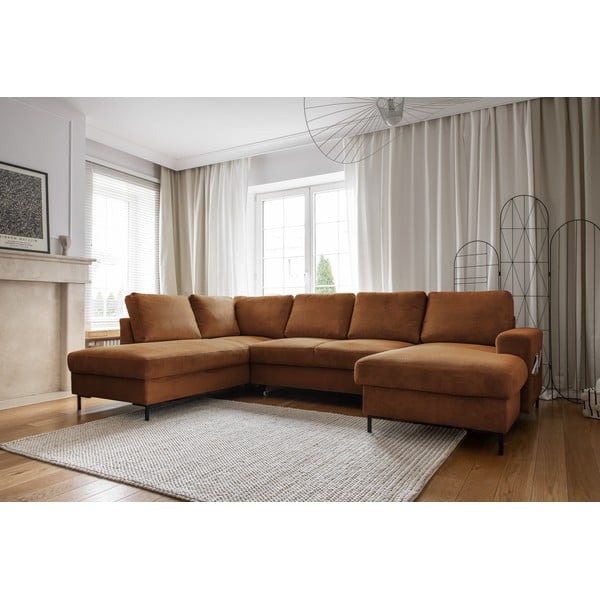 Oranžovohnedá menčestrová rozkladacia rohová pohovka (ľavý roh) Lofty Lilly – Miuform-image-3