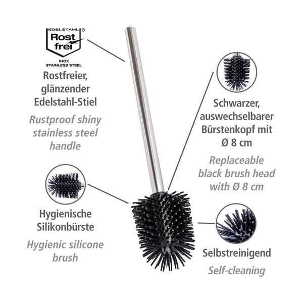 Náhradná WC kefa z nehrdzavejúcej ocele v lesklo striebornej farbe Ø 8 cm – Wenko-image-3