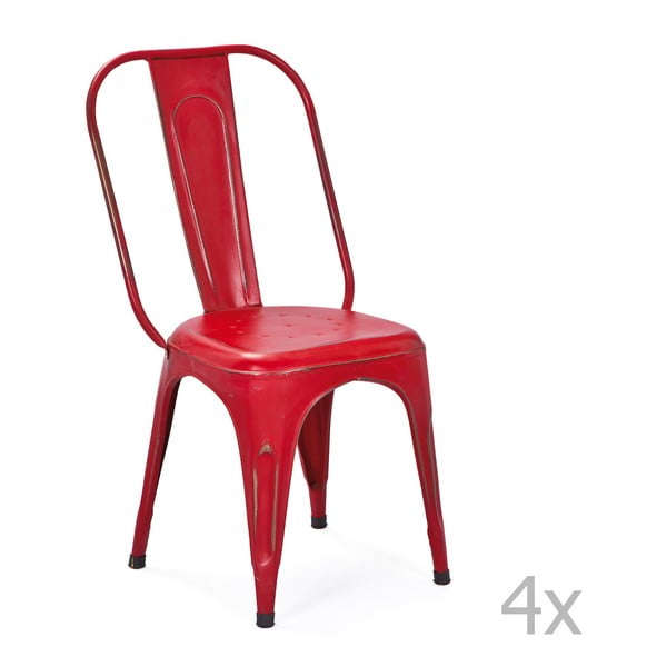 Sada 4 červených kovových jedálenských stoličiek Interlink Aix