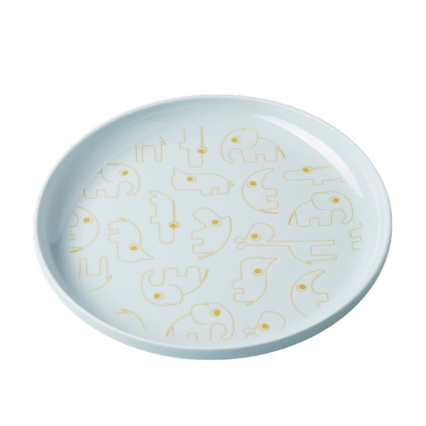 Detský svetlomodrý tanier so žltými detailmi Done by Deer Yummy, Ø 20,5 cm