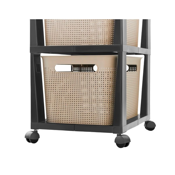 Čierno-béžový plastový pojazdný regál 30x77 cm Brisen - Rotho-image-2