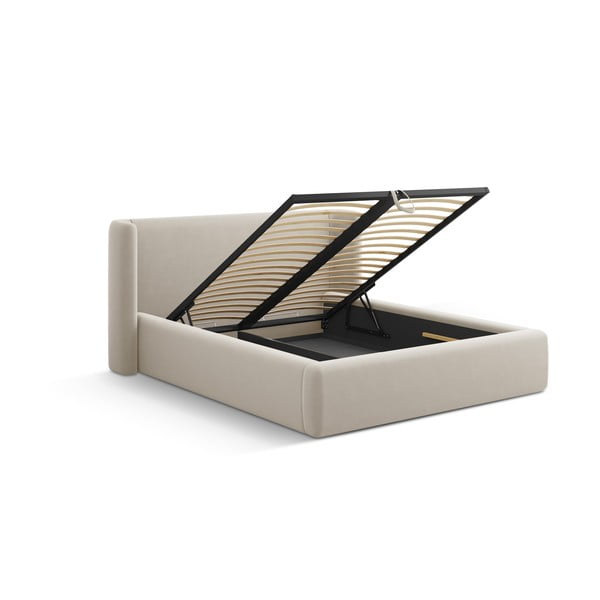 Béžová čalúnená dvojlôžková posteľ s úložným priestorom s roštom 160x200 cm Jason – Windsor & Co Sofas-image-3