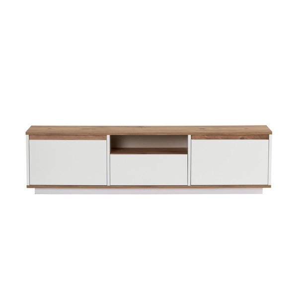 Biely/v prírodnej farbe TV stolík v dekore borovice 160x42x30 cm Sentinel – Kalune Design-image-3