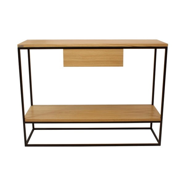 Čierny konzolový stolík s doskou z dubového dreva Take Me HOME Lubin, 100 × 30 cm