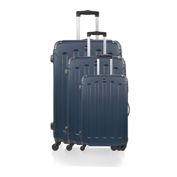 Sada 3 modrých cestovných kufrov na kolieskach Blue Star Madrid