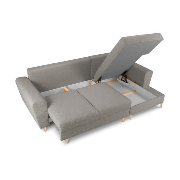 Svetlosivá rozkladacia/s úložným priestorom rohová pohovka z textílie buklé (pravý roh/s leňoškou) Kyoto – Cosmopolitan Design-image-3