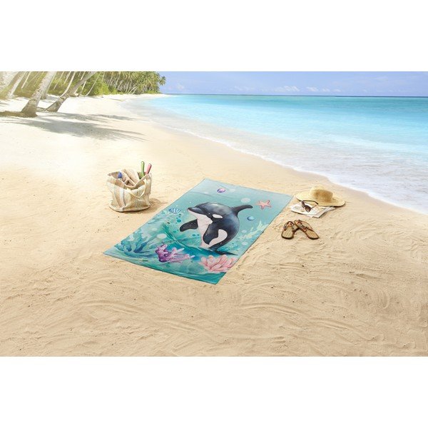 Modrá detská zamatová plážová osuška 75x150 cm Splash – Good Morning-image-1