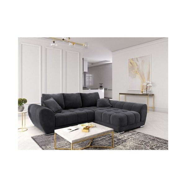Tmavosivá rozkladacia rohová pohovka so zamatovým poťahom Windsor & Co Sofas Nuage, pravý roh-image-1