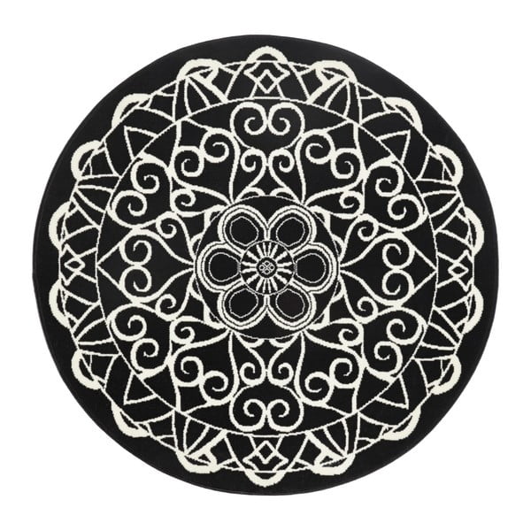 Čierny okrúhly koberec Hanse Home Mandala