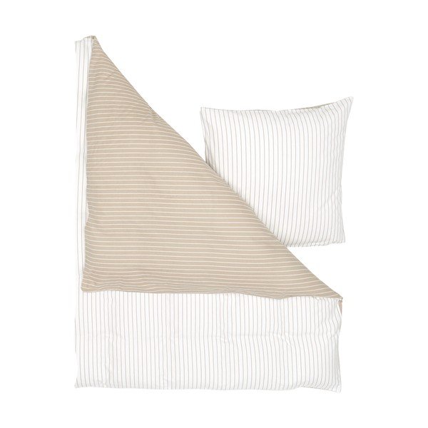 Bielo-béžové flanelové obliečky na jednolôžko Westwing Collection Talin, 155 x 220 cm