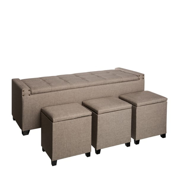 Béžový set lavice s úložným priestorom s 3 taburetkami Ixia Retro
