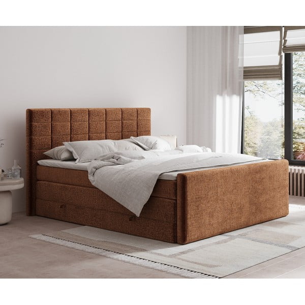 Oranžová boxspring posteľ s úložným priestorom 160x200 cm Ava – Maison de Rêve-image-1