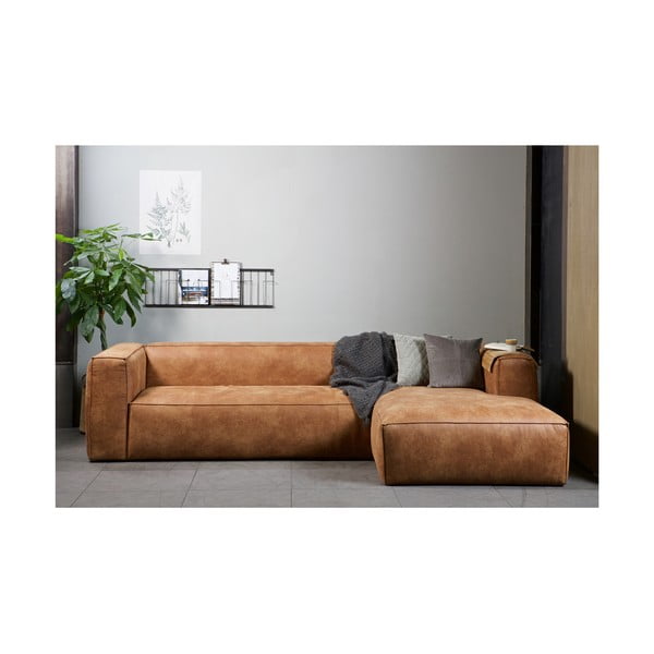 Hnedá rohová pohovka z recyklovanej kože WOOOD Bean, pravý roh-image-1