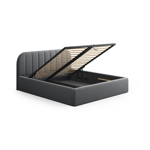 Sivá čalúnená dvojlôžková posteľ s úložným priestorom s roštom 140x200 cm Juno – Windsor & Co Sofas-image-4