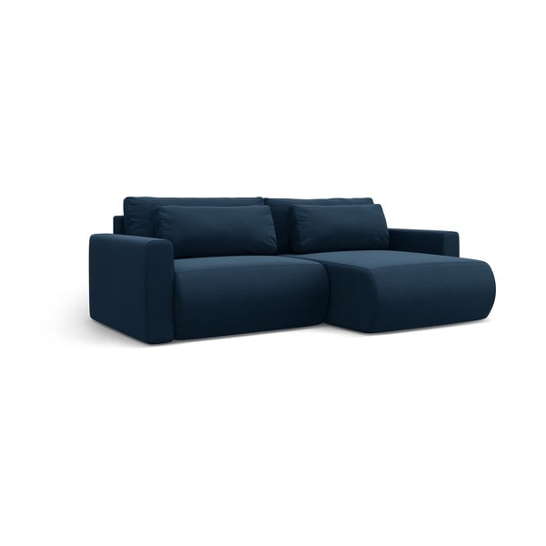 Tmavomodrá zamatová rozkladacia rohová pohovka s úložným priestorom Belfast – Cosmopolitan Design-image-2