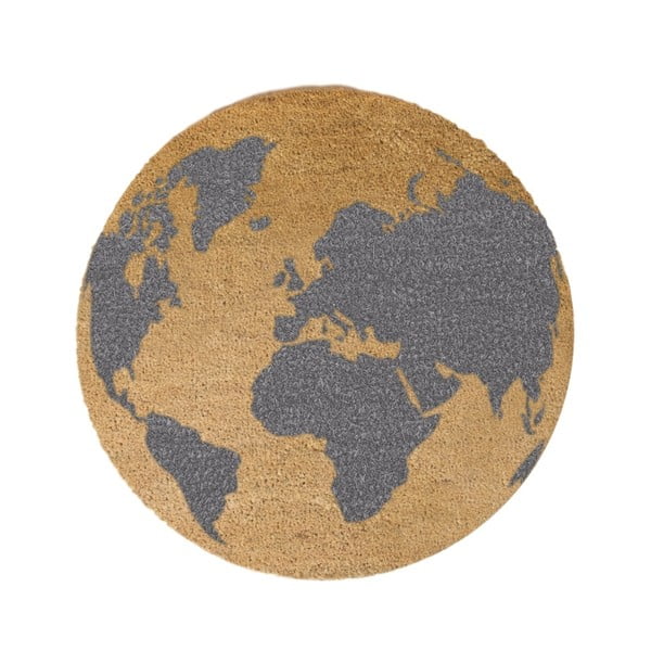 Sivá okrúhla rohožka z prírodného kokosového vlákna Artsy Doormats Globe, ⌀ 70 cm