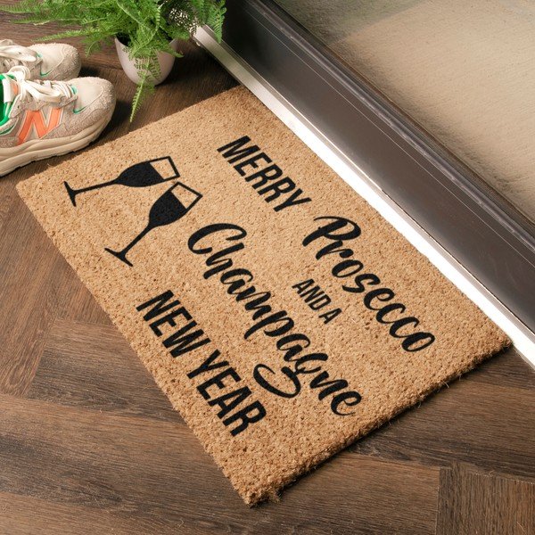 Rohožka s vianočným motívom z kokosového vlákna 40x60 cm Champagne New Year – Artsy Doormats-image-1