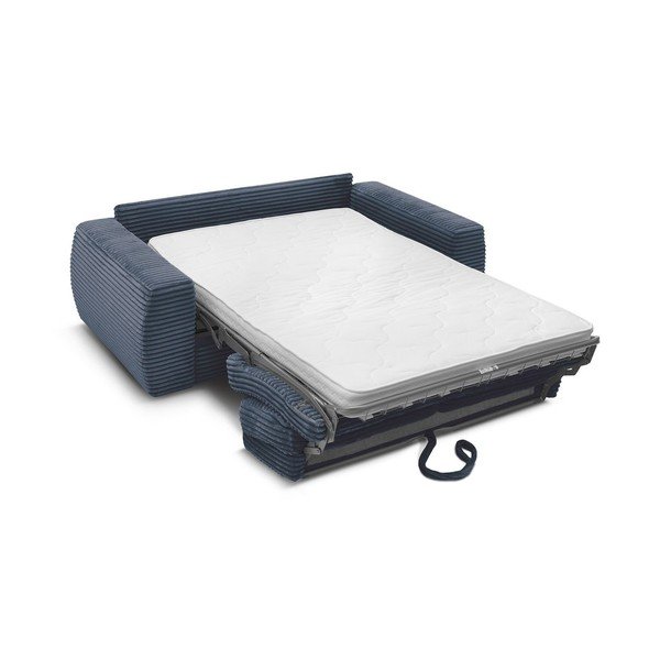 Tmavomodrá menčestrová pohovka na každodenné spanie/rozkladacia 240 cm Hugo – Bobochic Paris-image-4