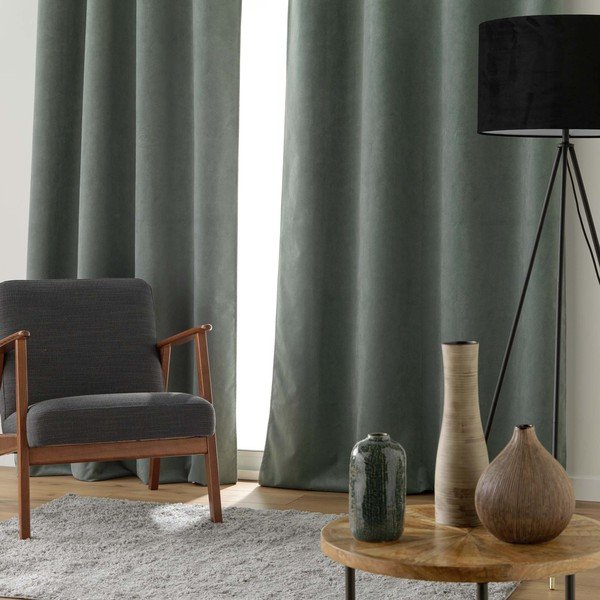 Kaki zamatový záves 140x260 cm Olympe – douceur d'intérieur-image-2