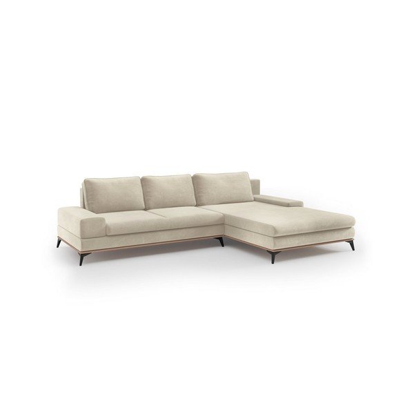 Béžová rozkladacia rohová pohovka so zamatovým poťahom Windsor & Co Sofas Astre, pravý roh-image-2